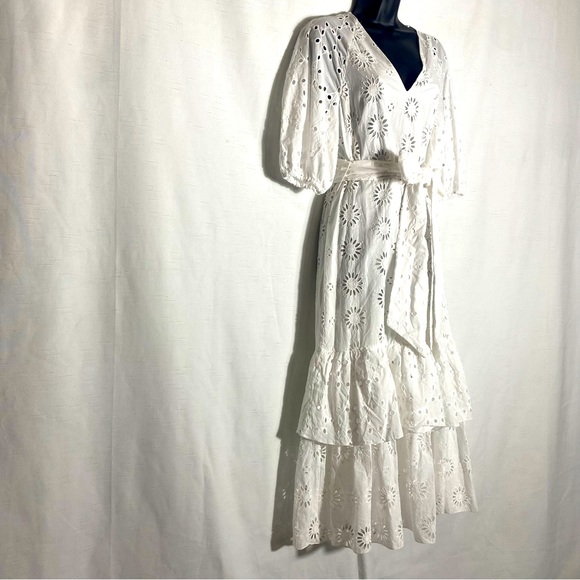 ZARA BELTED EMBROIDERED MIDI DRESS OYSTER WHITE SIZE S - Picture 11 of 15